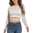 thumbnail image 1 of PrettyGuide Women's Knit Cropped Top Long Sleeve Crisscross Tie Back Casual Ribbed Fitted Crop Tee Shirt, 1 of 7