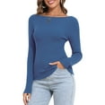 thumbnail image 1 of PrettyGuide Women's Long Sleeve Boat Neck Sweater Slim Fit Ribbed Knit Fall Pullover Tops, 1 of 7