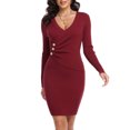 thumbnail image 1 of PrettyGuide Women's Long Sleeve Sweater Dress Wrap V Neck Button Elegant Midi Ribbed Knit Bodycon Dress, 1 of 7
