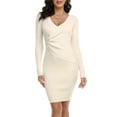 thumbnail image 1 of PrettyGuide Women's Long Sleeve Sweater Dress Wrap V Neck Button Elegant Midi Ribbed Knit Bodycon Dress, 1 of 7
