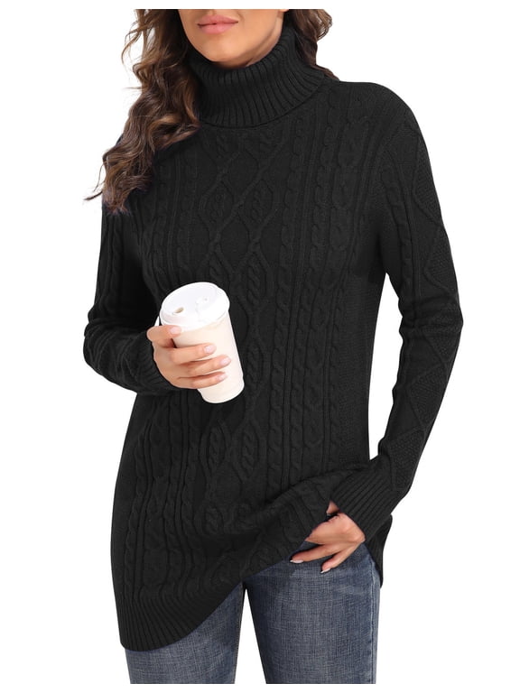 Women's Long Sweater Turtleneck Pullover Tunic Sweater Tops