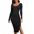 thumbnail image 1 of PrettyGuide Women's Midi Sweater Dress Scoop Neck Long Sleeve Slim Fit Slit Ribbed Knit Bodycon Fall Dress, 1 of 7
