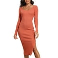 thumbnail image 1 of PrettyGuide Women's Midi Sweater Dress Scoop Neck Long Sleeve Slim Fit Slit Ribbed Knit Bodycon Fall Dress, 1 of 7