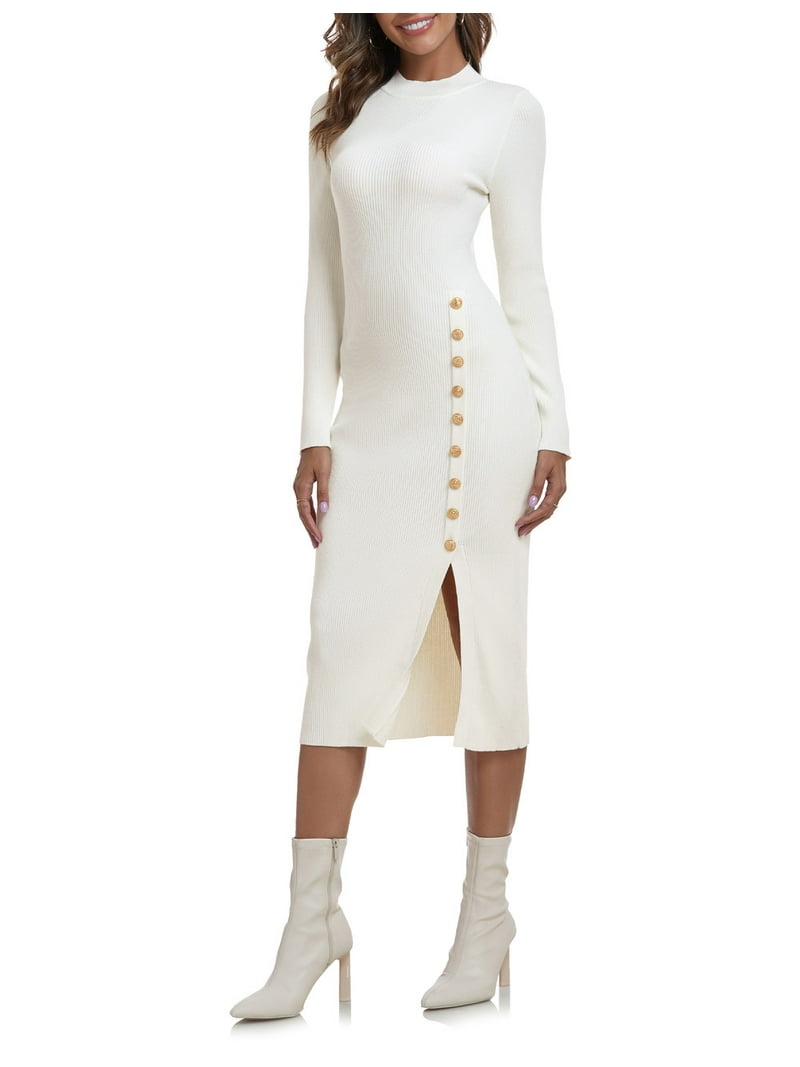 open lace back dress Elegant Ribbed Midi Dress with Side Slit – My Store main image 0