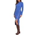 thumbnail image 1 of PrettyGuide Women's Mock Neck Sweater Dress Long Sleeve Fall Winter Ribbed Knit Bodycon Slit Midi Dress with Button, 1 of 8