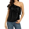 thumbnail image 1 of PrettyGuide Women's One Shoulder Sequin Tops Ruffle Sexy Sparkle Blouse Club Party Top, Large, 1 of 7