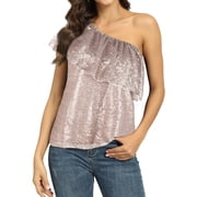 PrettyGuide Womens One Shoulder Sequin Tops Ruffle Sexy Sparkle Blouse Club Party Top