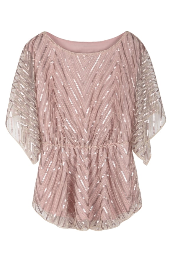 Women's Sequin Blouse Tops Sparkly Beaded Evening Formal Party Dressy Tops, Medium