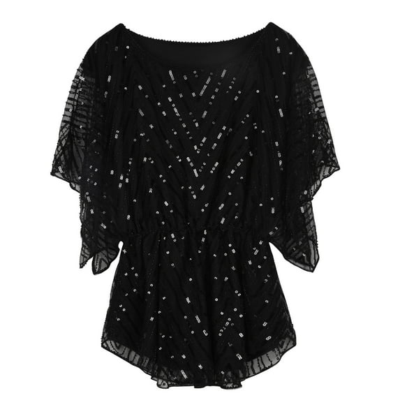 PrettyGuide Women's Sequin Blouse Tops Sparkly Beaded Evening Formal Party Dressy Tops, X-Large