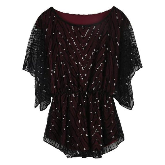 PrettyGuide Women's Sequin Blouse Tops Sparkly Beaded Evening Formal Party Dressy Tops