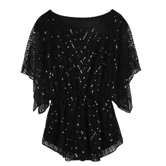 PrettyGuide Women's Sequin Blouse Tops Sparkly Beaded Evening Formal Party Dressy Tops