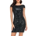 thumbnail image 1 of PrettyGuide Women's Sequin Bodycon Dress Cap Sleeve Boat Neck Glitter Club Party Cocktail Dress, 1 of 6