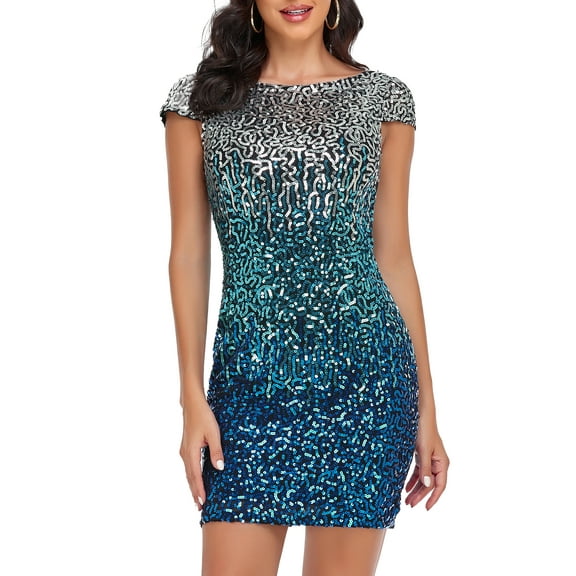PrettyGuide Women's Sequin Bodycon Dress Cap Sleeve Boat Neck Glitter Club Party Cocktail Dress