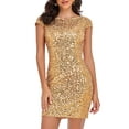 thumbnail image 1 of PrettyGuide Women's Sequin Bodycon Dress Cap Sleeve Boat Neck Glitter Club Party Cocktail Dress, 1 of 6
