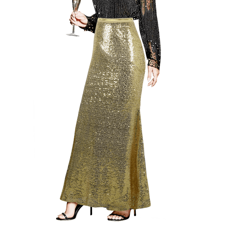 PrettyGuide Women s Sequin Maxi Skirt Glitter Bodycon Long Mermaid Skirt Formal Skirts Walmart