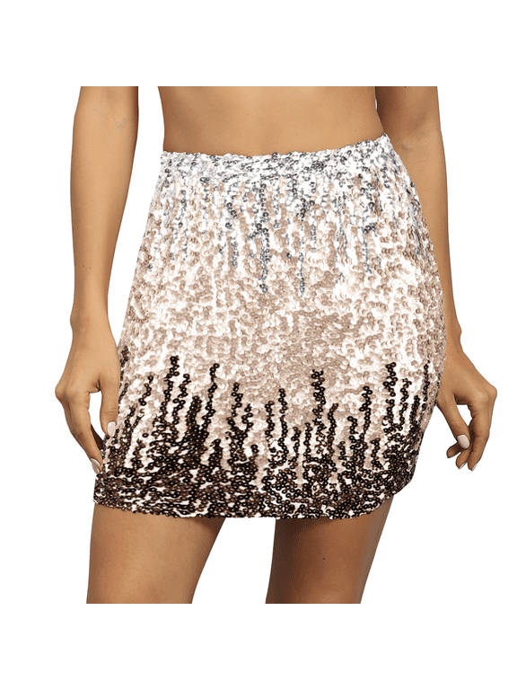 Women's Sequin Skirt Stretchy Bodycon Sparkle Mini Skirt Night Out, Medium