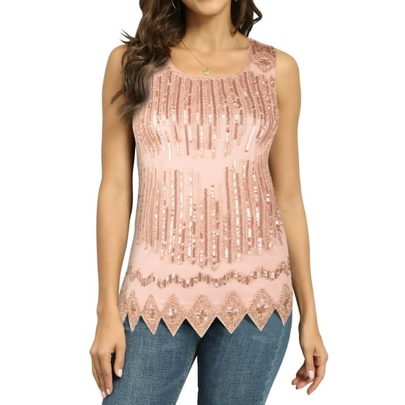PrettyGuide Women's Sequin Top Flowy Sparkly Cocktail Tank Party Dressy Tops, X-Large