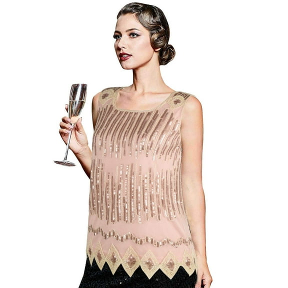 PrettyGuide Women's Sequin Top Flowy Sparkly Cocktail Tank Party Dressy Tops