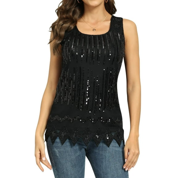 PrettyGuide Women's Sequin Top Flowy Sparkly Cocktail Tank Party Dressy Tops