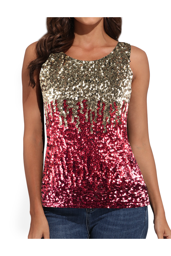 Women's Sequin Top Shimmer Glam Sparkle Tank Top Vest Tops