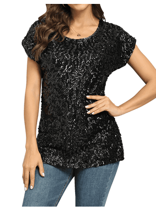 PrettyGuide Women's Sequin Blouse Tops Sparkly Beaded Evening Formal Party Dressy  Tops 
