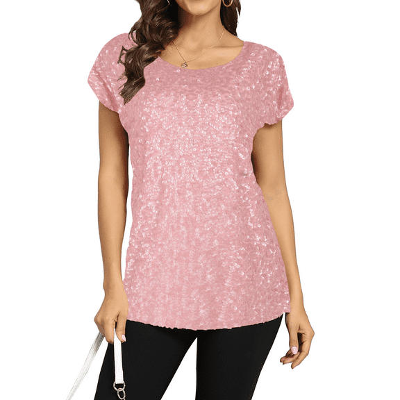 PrettyGuide Women's Sequin Top Shimmer Glitter Loose Bat Sleeve Party Tunic Tops