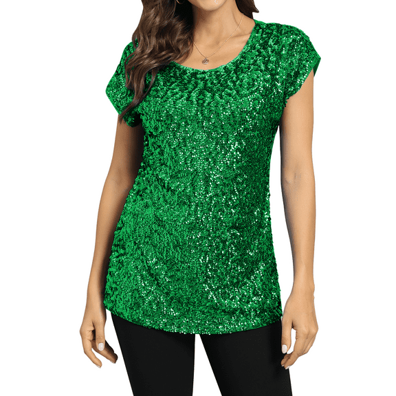 PrettyGuide Women's Sequin Top Shimmer Glitter Loose Bat Sleeve Party Tunic Tops