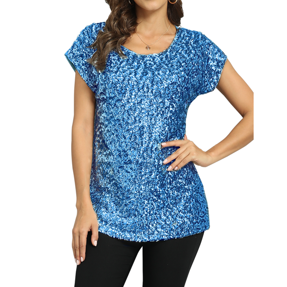 PrettyGuide Women's Sequin Top Shimmer Glitter Loose Bat Sleeve Party Tunic Tops