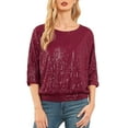 thumbnail image 1 of PrettyGuide Women's Sparkle Sequin Top Cold Shoulder 3/4 Batwing Sleeve Loose Shimmer Glitter Party Dressy Tops, 1 of 6