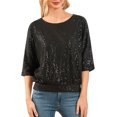 thumbnail image 1 of PrettyGuide Women's Sparkle Sequin Top Cold Shoulder 3/4 Batwing Sleeve Loose Shimmer Glitter Party Dressy Tops, 1 of 7