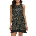 thumbnail image 1 of PrettyGuide Women's Sparkly Sequin Mini Dress Shimmer Loose Short Shift Cocktail Party Dress with Fringe Hem, 1 of 7