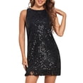 thumbnail image 1 of PrettyGuide Women's Sparkly Sequin Mini Dress Shimmer Loose Short Shift Cocktail Party Dress with Fringe Hem, 1 of 7