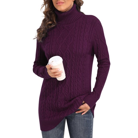 PrettyGuide Women's Sweater Crewneck Cable Knit Long Sleeve Pullover Tops