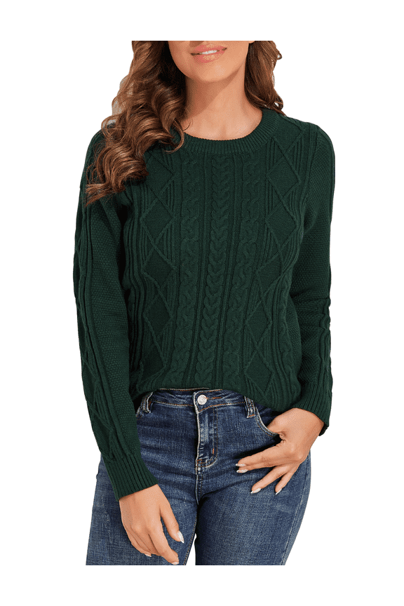 Women's Sweater Crewneck Cable Knit Long Sleeve Pullover Tops
