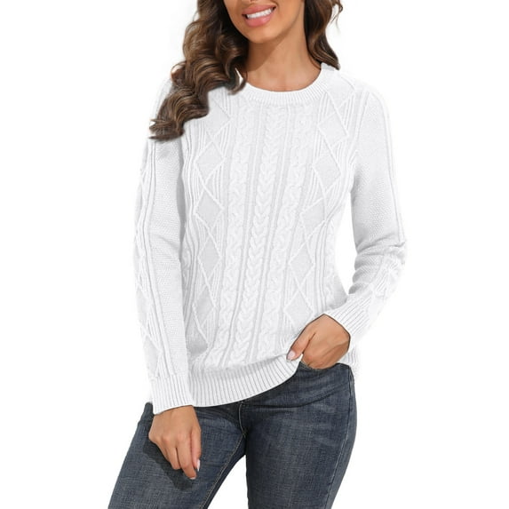 PrettyGuide Women's Sweater Crewneck Cable Knit Long Sleeve Pullover Tops
