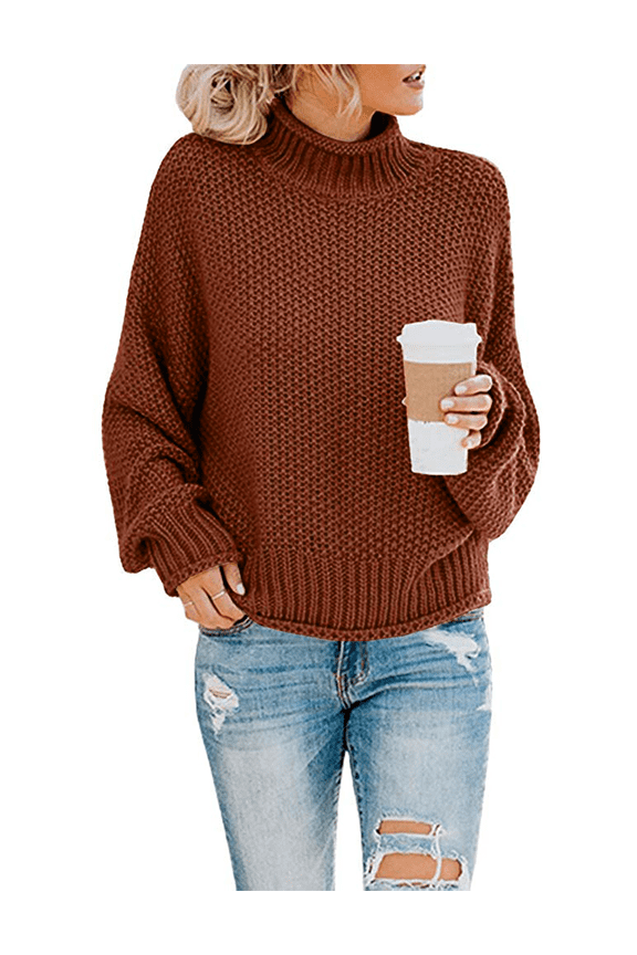Women's Sweaters Dolman Sleeve Mockneck Oversized Cable Knit Pullover Sweaters M Wine