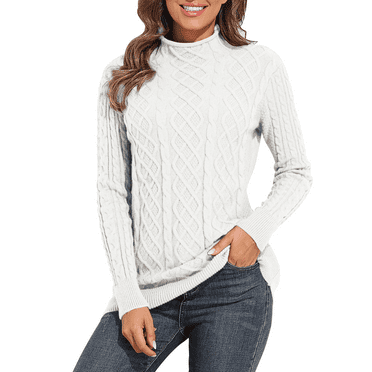 PrettyGuide Women's Tunic Sweater Cable Knit Mock Neck Pullover Long Sweater Tops