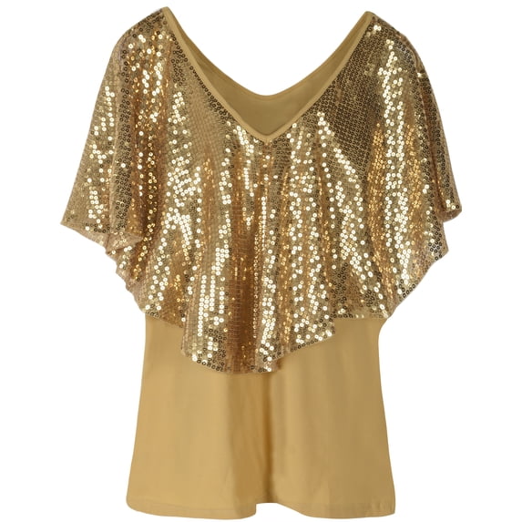 PrettyGuide Women's Tunic Tops Sequin Overlay Cold Shoulder Glitter Cocktail Party Blouse Top, Medium