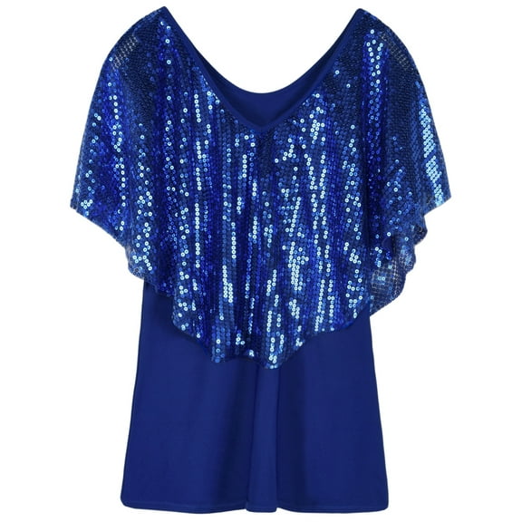 PrettyGuide Women's Tunic Tops Sequin Overlay Cold Shoulder Glitter Cocktail Party Blouse Top
