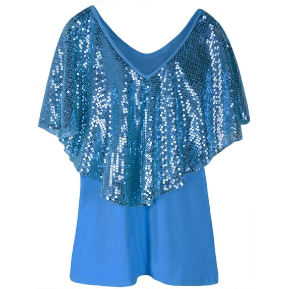 PrettyGuide Women's Tunic Tops Sequin Overlay Cold Shoulder Glitter Cocktail Party Blouse Top