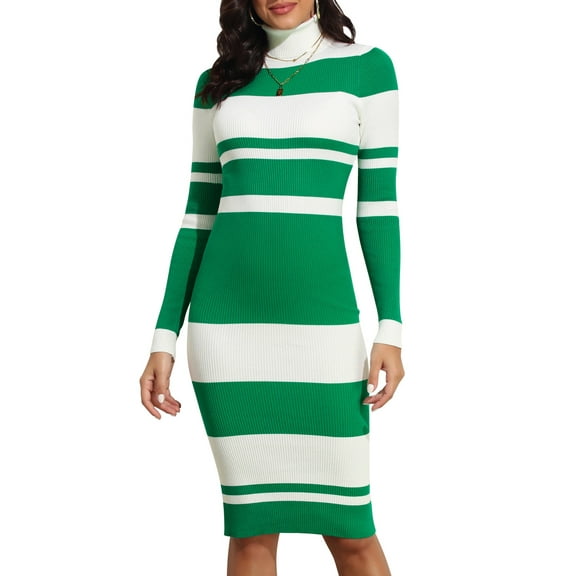 PrettyGuide Women's Turtleneck Sweater Dress Long Sleeve Ribbed Knit Stretch Midi Bodycon Dresses