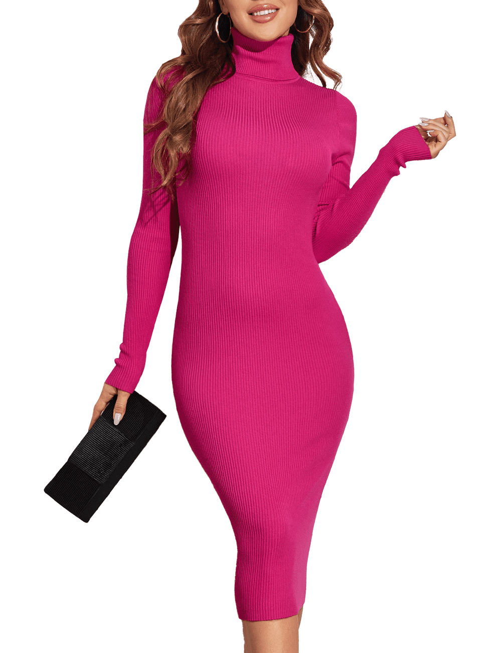 Openwork Turtleneck Long Sleeve Sweater Dress main image 1