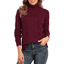 PrettyGuide Women's Turtleneck Sweater Long Sleeve Cable Knit Sweater Pullover Tops