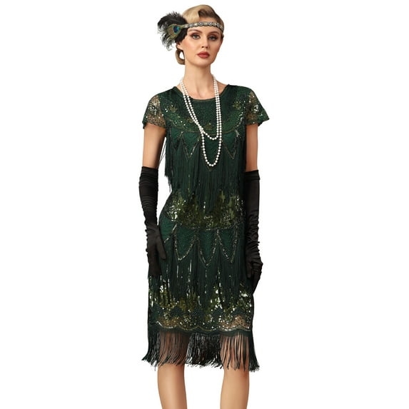 PrettyGuide Womens Flapper Dress with Sleeves Art Deco Sequin Beaded Fringe 1920s Vintage Great Gatsby Party Dress