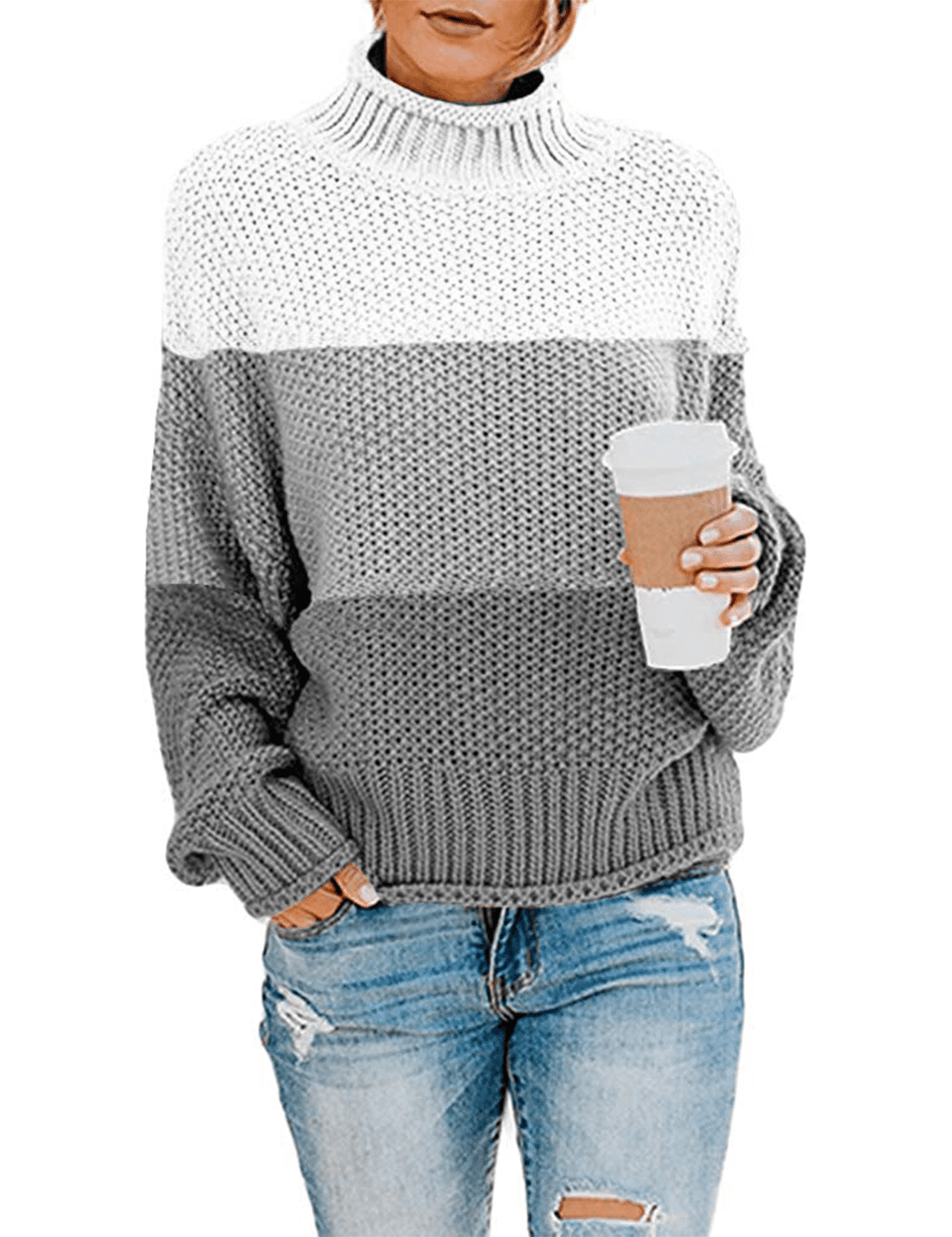 Jouica Women's Oversized Turtleneck Sweater - Batwing Sleeve Chunky Knit Pullover, Xian Green - View #2