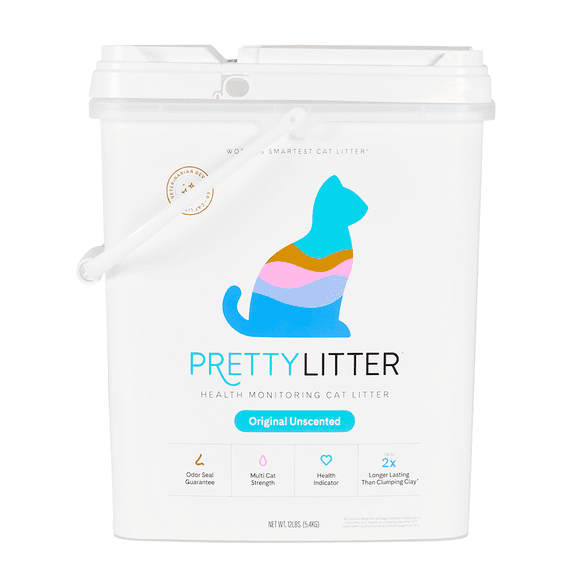 PrettyLitter, Health Monitoring Cat Litter, Unscented Non-Clumping, Pail, 12lb