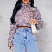 PrettyLittleThing Petite Cropped Mixed High Neck Jumper, Size 4