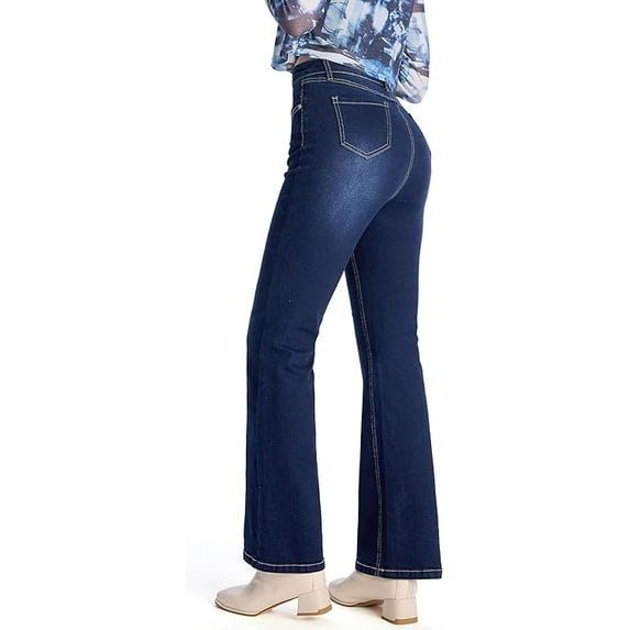 Prettyleaf Petite Women's 24"/26"/28"/30" Stretch Flare Jeans High Waisted Curvy Bootcut Denim Pants