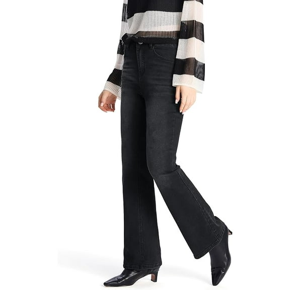 Prettyleaf Petite Women's 24"/26"/28"/30" Stretch Flare Jeans High Waisted Curvy Bootcut Denim Pants