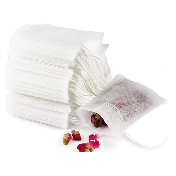 Prettyui 100Pcs Non-woven Fabrics Teabags Empty Tea Bags With String Heal Seal Filter Paper for Herb Loose Tea Strainers